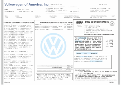 1984 Vanagon Windowsticker (Nachbildung/Replica)